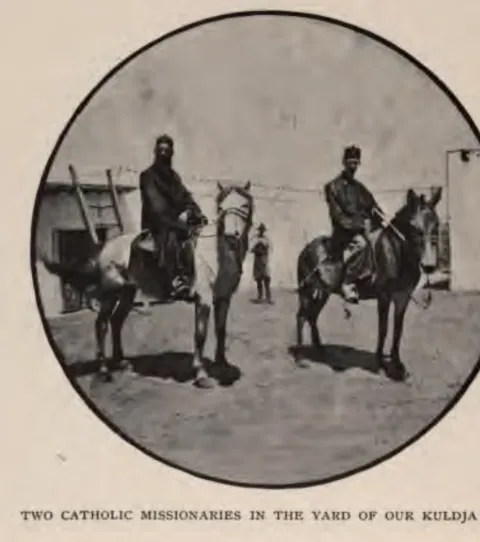 TWO CATHOLIC MISSIONARIES IN THE YARD OF OUR KULDJA INN