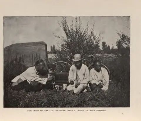 THE CHIEF OF THE CUSTOM-HOUSE GIVES A LESSON IN OPIUM SMOKING.
