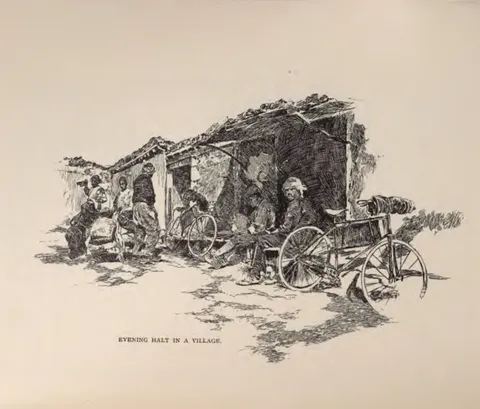 EVENING HALT IN A VILLAGE.