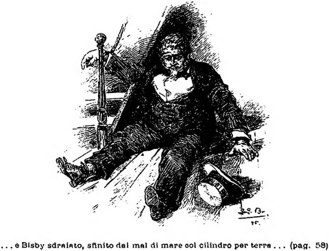 ...e Bisby sdraiato, sfinito dal mal di mare col cilindro per terra... (pag. 58)