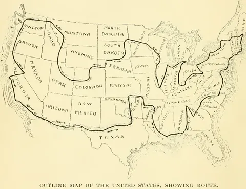 Outline Map of the United States, Showing Route