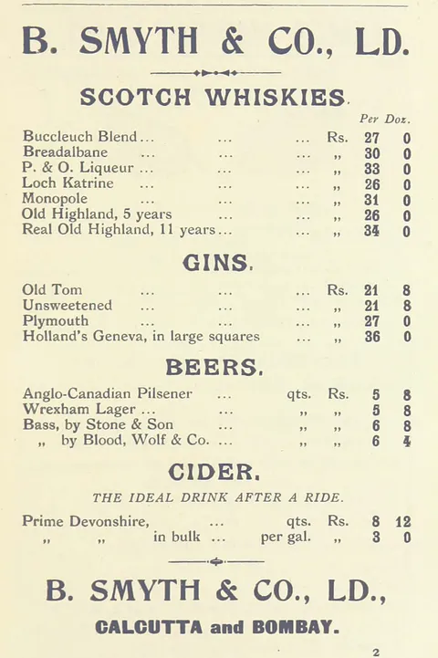 B. Smyth & Co.…Scotch Whiskies, Gins, Beers and Cider