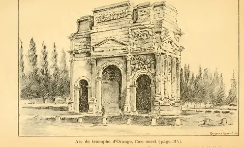 Arc de triomphe d’Orange, face ouest (page 314). (D’après une photographie de M. H. Ferrand.)
