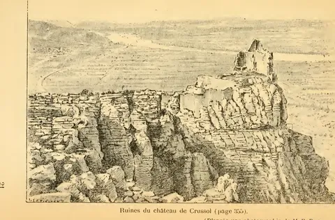 Ruines du château de Crussol (page 355). (D’après une photographie de M. P. Peyrouze.)