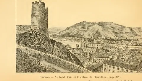 Tournon., Au fond, Tain et le coteau de l’Ermitage (page 337). (D’après une photographie de M. P. Peyrouze.)