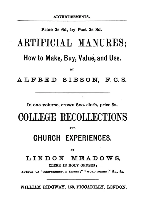 Artificial Manures and College Recollections