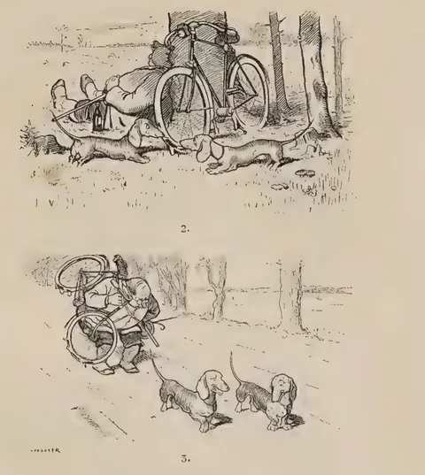 Waldi und Forst (Fortsetzung): wie sie ihrem Herrn das ihnen unangenehme Velocipedfahren abgewöhnt haben.