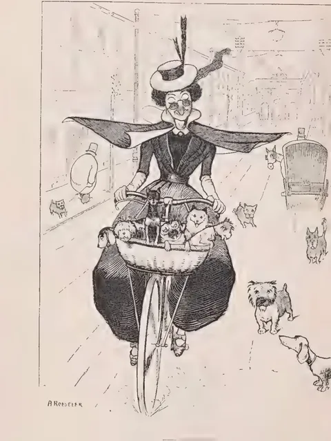 Die Hundefreundin auf dem Velociped
