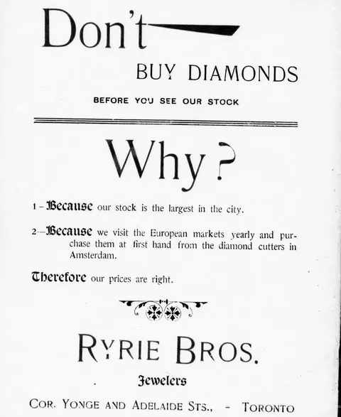 Don't buy diamonds before you see our stock, Ryrie Bros.