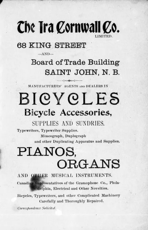 The Ira Cornwall Co., bicycles, pianos and organs