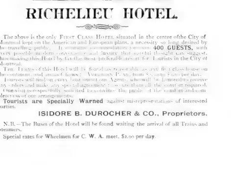 Richelieu Hotel advertisement