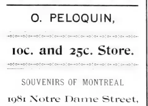 O. Peloquin 10c and 25c Store advertisement
