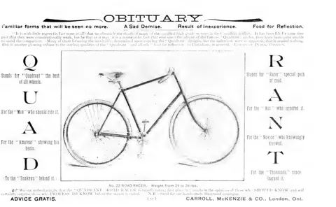 Quadrant Road Racer bicycle obituary advertisement
