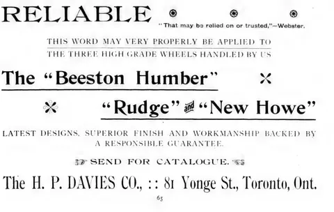 H. P. Davies Co. - Beeston Humber, Rudge and New Howe wheels