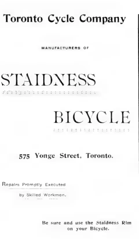 Toronto Cycle Company Staidness Bicycle advertisement