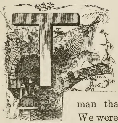 Chapter XI drop cap T with building or cross
