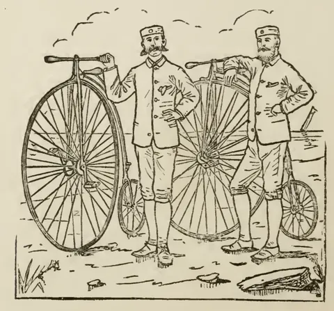 Two wheelmen with bicycles