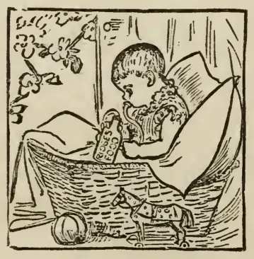 Baby in a basket-cradle with “Ridge's Food”