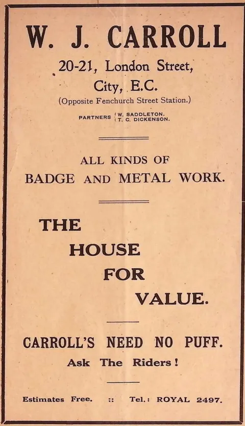 W. J. Carroll - badge and metal work