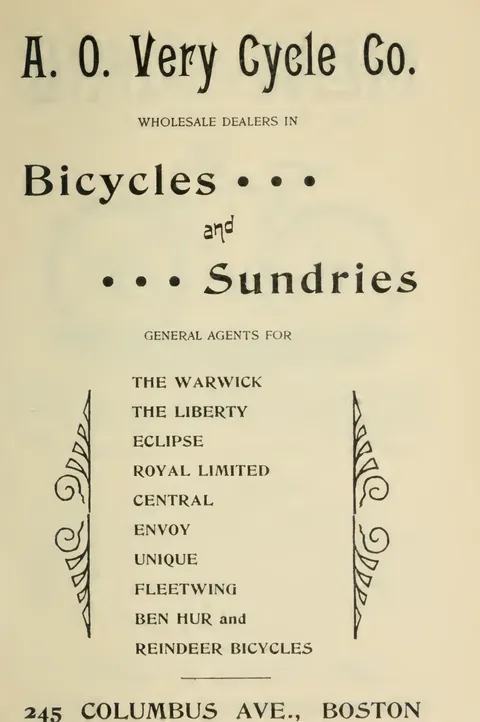 A. O. Very Cycle Co. - Wholesale Bicycles and Sundries