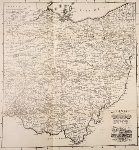 Map of Ohio showing the main roads and pikes of the state