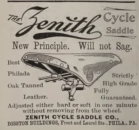 Zenith Cycle Saddle Advertisement.
