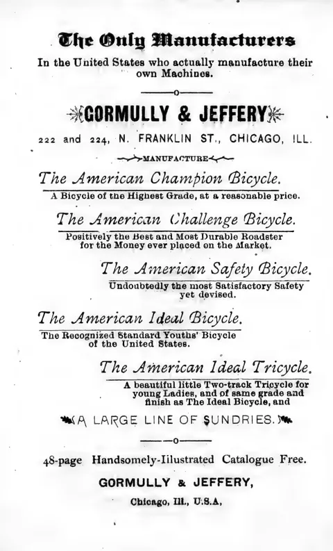 The Only Manufacturers / GORMULLY & JEFFERY