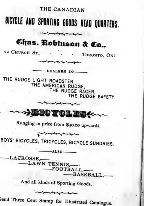 THE CANADIAN BICYCLE AND SPORTING GOODS HEAD QUARTERS / CHAS. ROBINSON & CO.