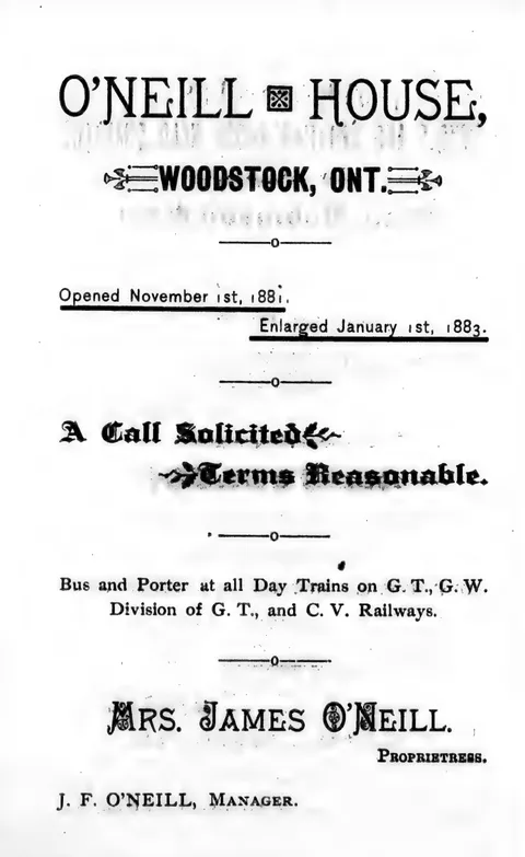 O'NEILL HOUSE, WOODSTOCK