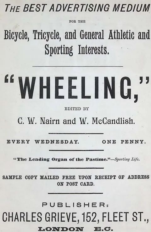 "Wheeling," the best advertising medium for the Bicycle, Tricycle, and General Athletic and Sporting Interests