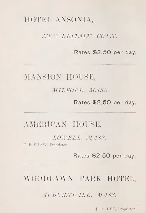 Hotel Ansonia, Mansion House, American House and Woodlawn Park Hotel