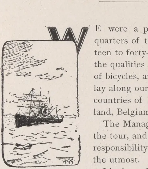 Illustrated drop cap with ship