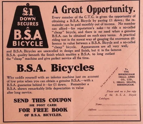 £1 Down Secures a B.S.A. Bicycle