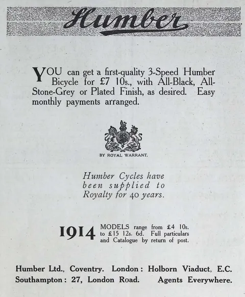 Humber bicycles, by Royal Warrant