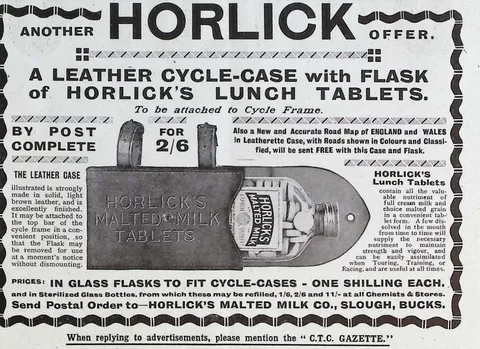 Horlick's leather cycle-case with lunch-tablet flask