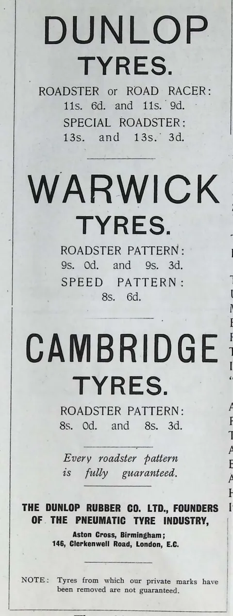 Dunlop, Warwick and Cambridge Tyres