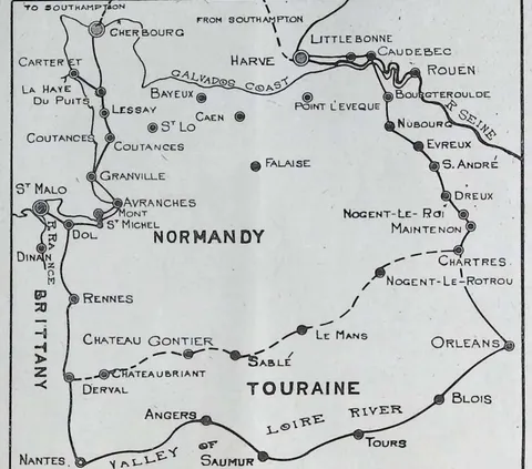 Map of Normandy, Brittany and Touraine