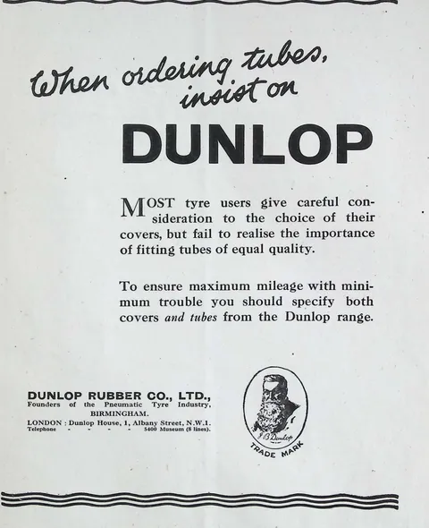 When ordering tubes, insist on Dunlop