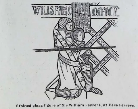 Stained-glass figure of Sir William Ferrers, at Bere Ferrers