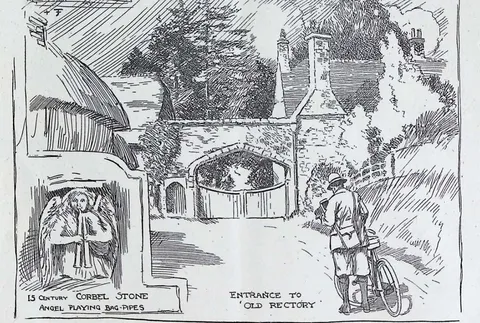 Entrance to Old Rectory, and 15th century corbel stone