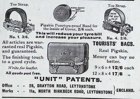 "Unit" patents toe straps and tourist's bags advertisement