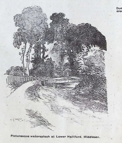 Picturesque watersplash at Lower Halliford, Middlesex