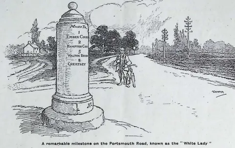 A remarkable milestone on the Portsmouth Road, known as the "White Lady"