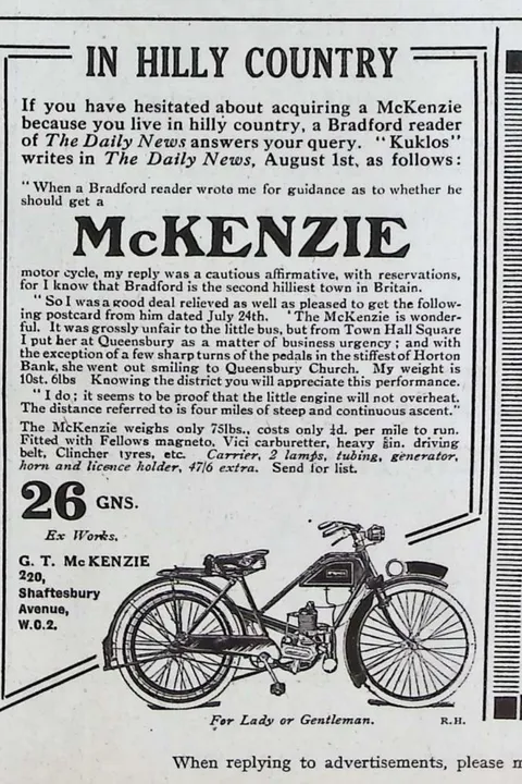 "In Hilly Country" - McKenzie motor cycle