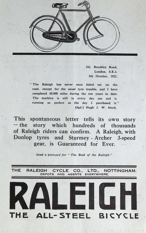 Raleigh "The All-Steel Bicycle" advertisement