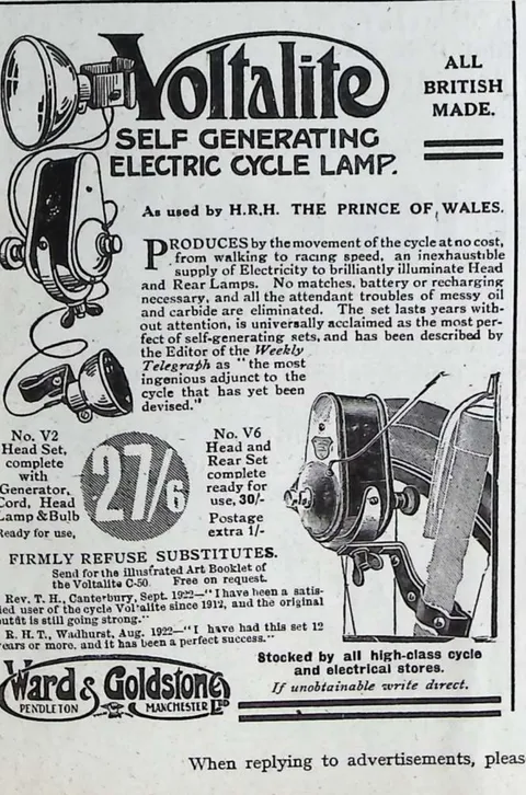Voltalite self-generating electric cycle lamp advertisement