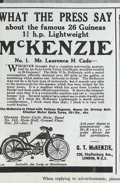 McKenzie lightweight motor cycle advertisement