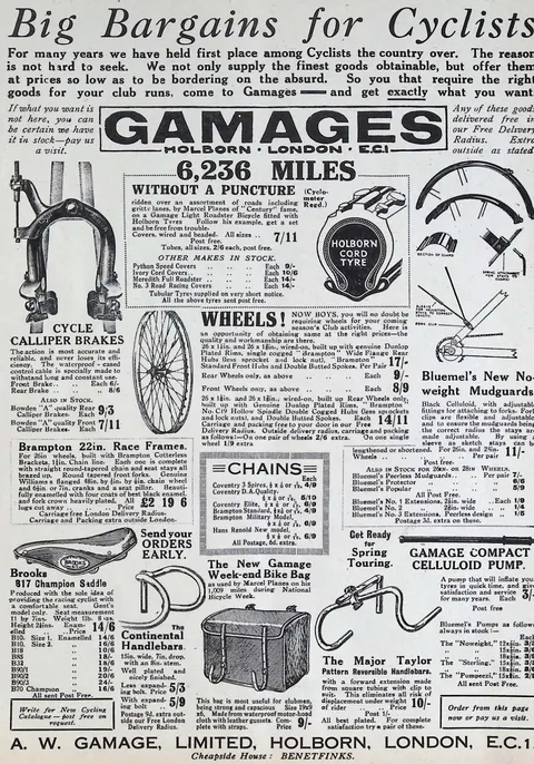 Gamages - Big Bargains for Cyclists
