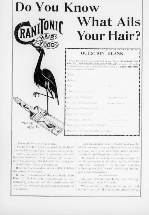 Cranitonic Hair Food, Cranitonic Hair Food Co., New York