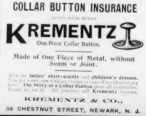 Collar Button Insurance, Krementz & Co., Newark